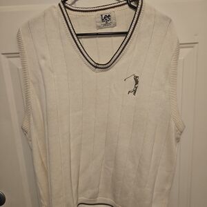 Vtg Lee Sport Cream Knit Vest with Navy Trim